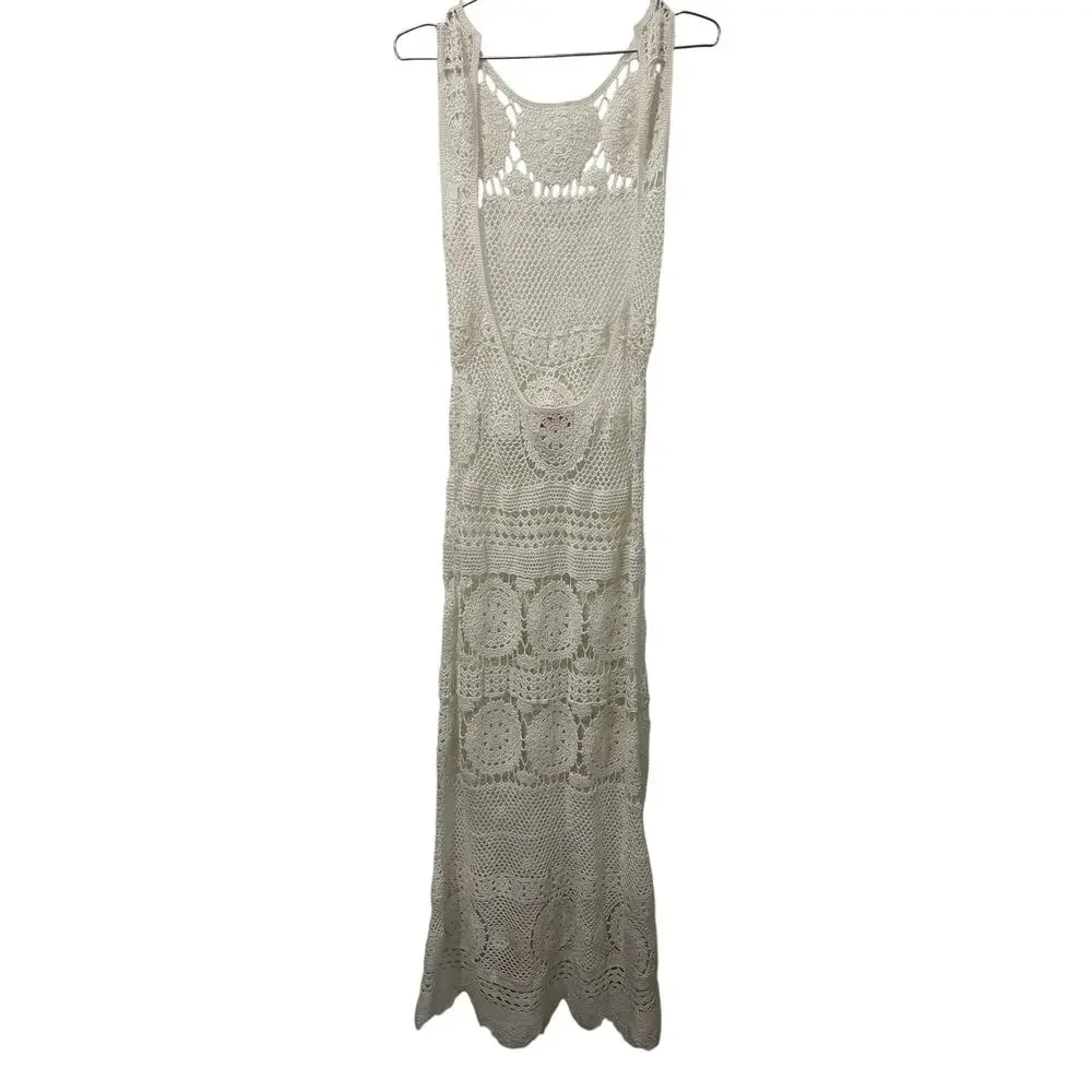 Miss June Cotton Crochet Keyhole Back Angel Long Maxi Dress White Women's Size 1 - Picture 6 of 10